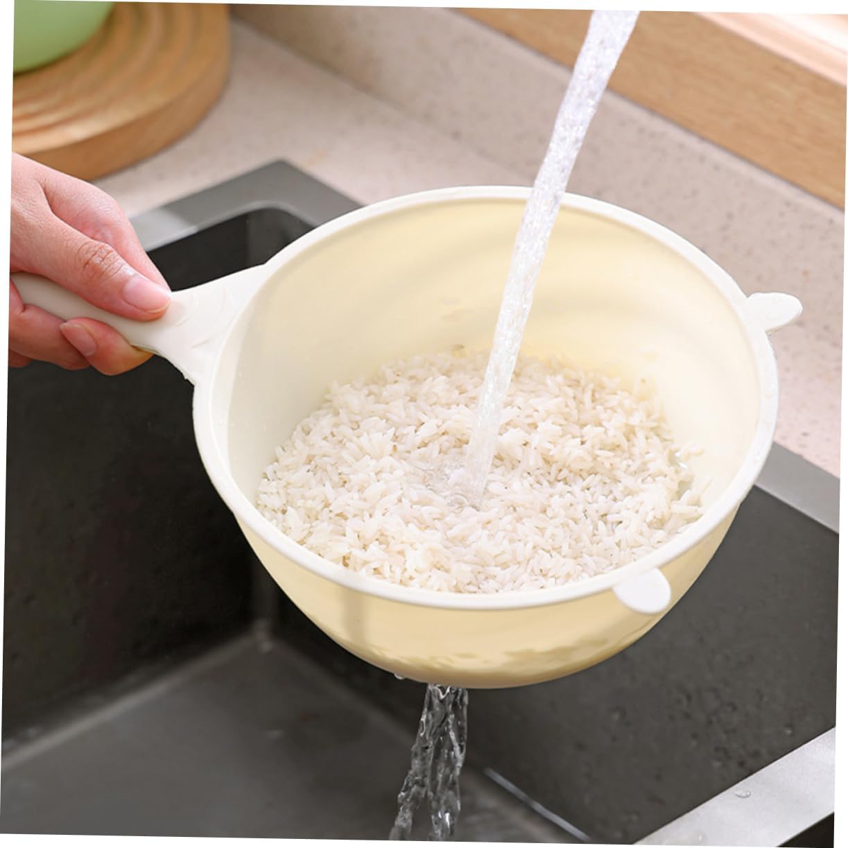 COLLBATH Rice Cleaner Strainer Kitchen Drain Strainer Handle Design for Easy Use