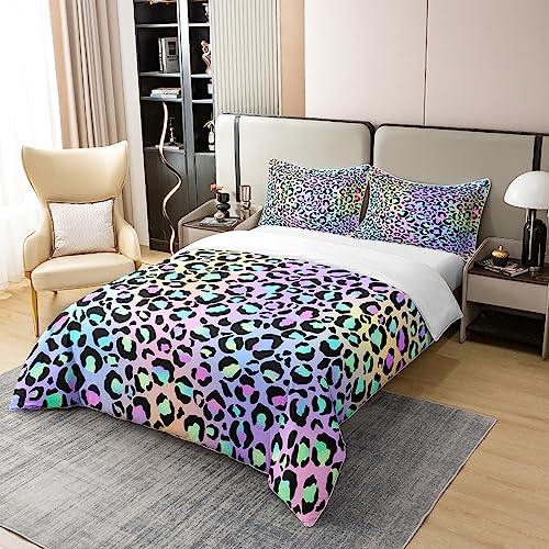 Loussiesd Leopard Print 100% Cotton Duvet Cover King Size Rainbow Cheetah Pattern Bedding Cotton Duvet Cover Set Safari Animal Bedspread Cover - Image 2