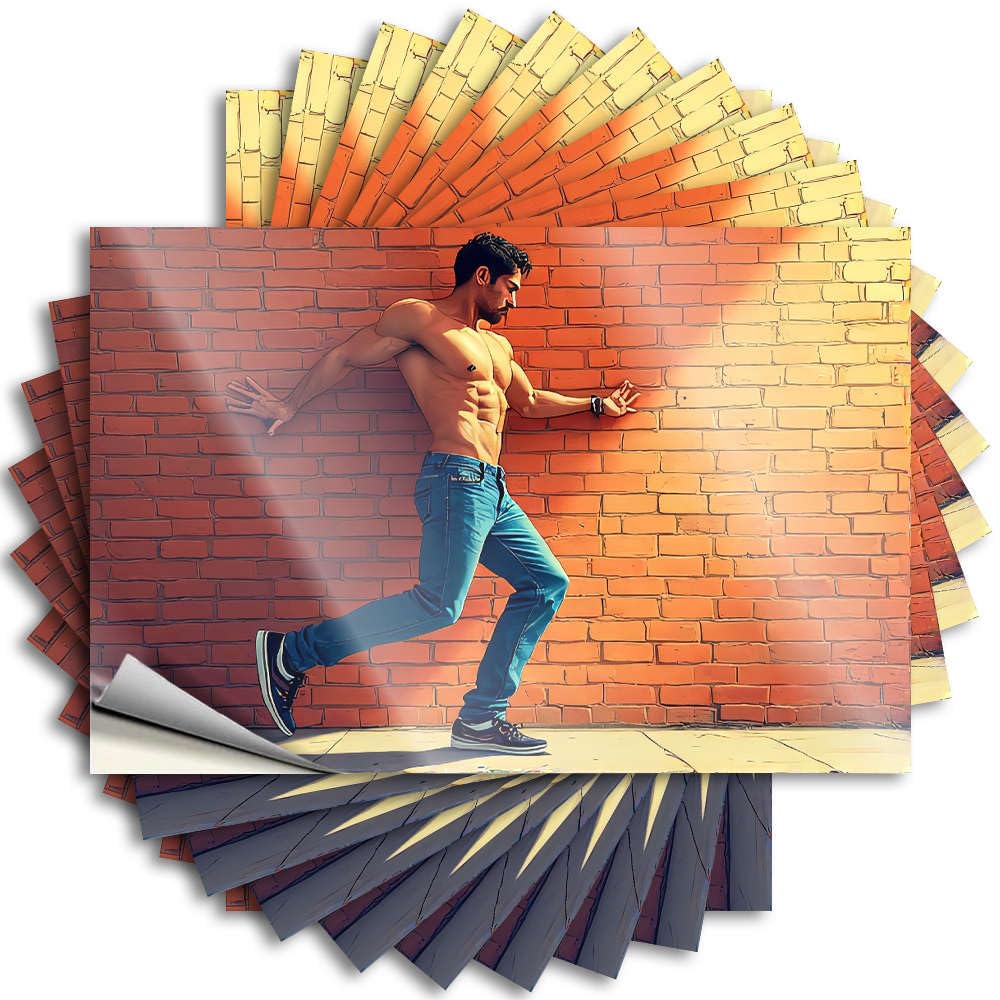 Fzfn Colour Girly, Quote Taupe Bottle A Muscular Man In Jeans And Sneakers Leans Against A Brick Wall. | Vintage Waterproof Vinyl Stickers(12X18cm)