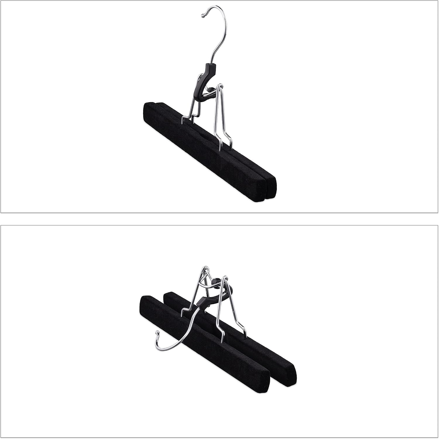Relaxdays, Set of 5, Wood, Non-slip Velvet Cover, Skirt Hanger, Trouser Organiser, W: 25 cm, Black, 16.5 x 25 x 2.5 cm