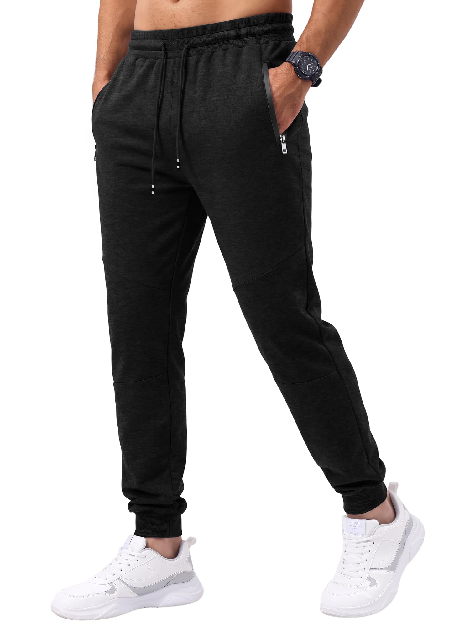 Novastellara Jogginghose Herren Baumwolle Trainingshose Sporthose Herren | Sweatpants Herren Lang Freizeithose Hosen Herren Sweathose Schwarz Grau Kordelzugbund Reißverschlusstaschen Gym Outdoor Sport