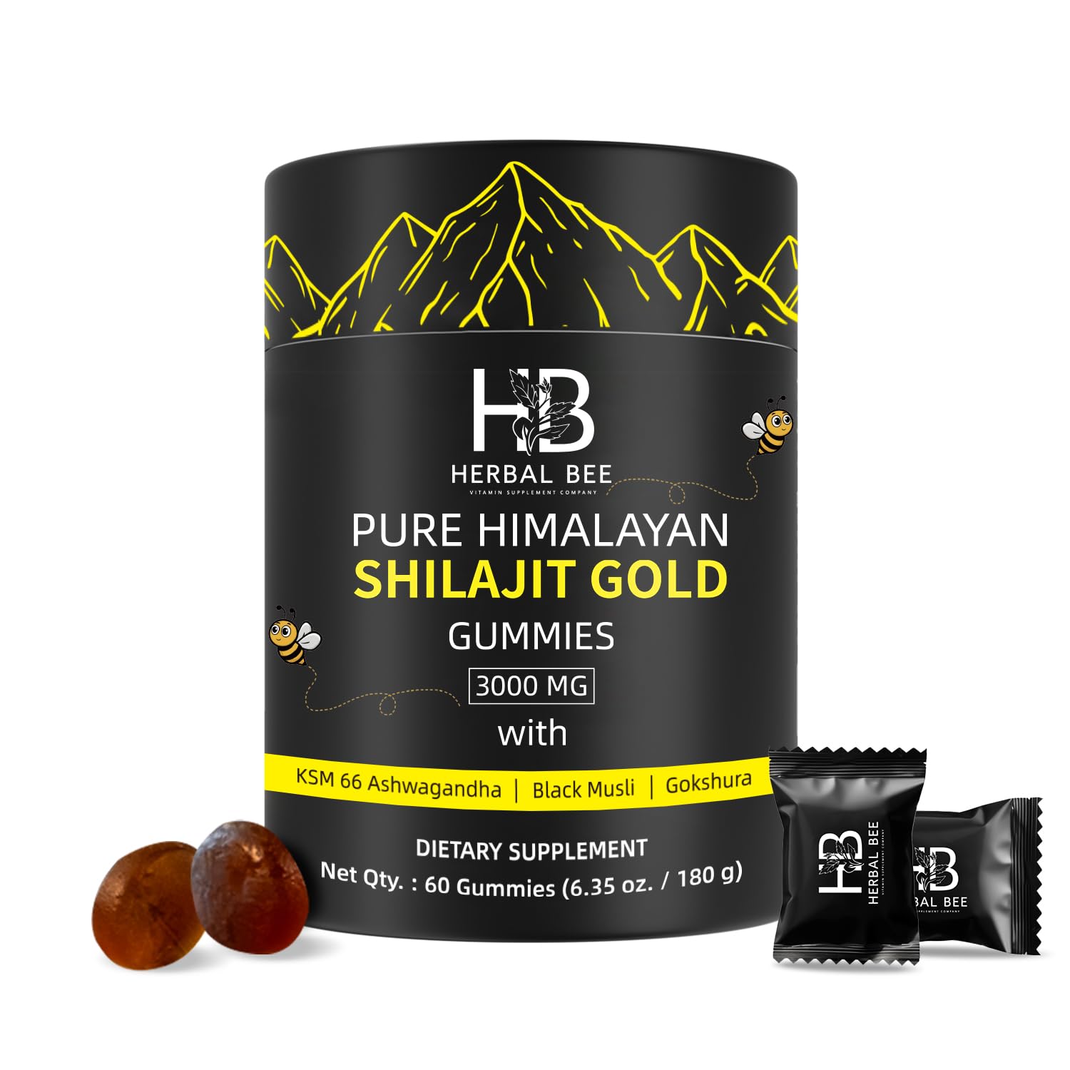 Shilajit Gummies: Pure Himalayan Shilajit with Ashwagandha & Fulvic Acid, 85+ Micronutrients Trace Minerals - No Added Sugar, 100% Natural & Organic, Non-GMO for Men & Women | 60 Gummies