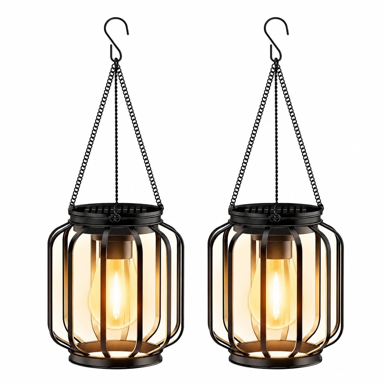 2 Pack Solar Hanging Lanterns Outdoor Waterproof Garden Lights IP65