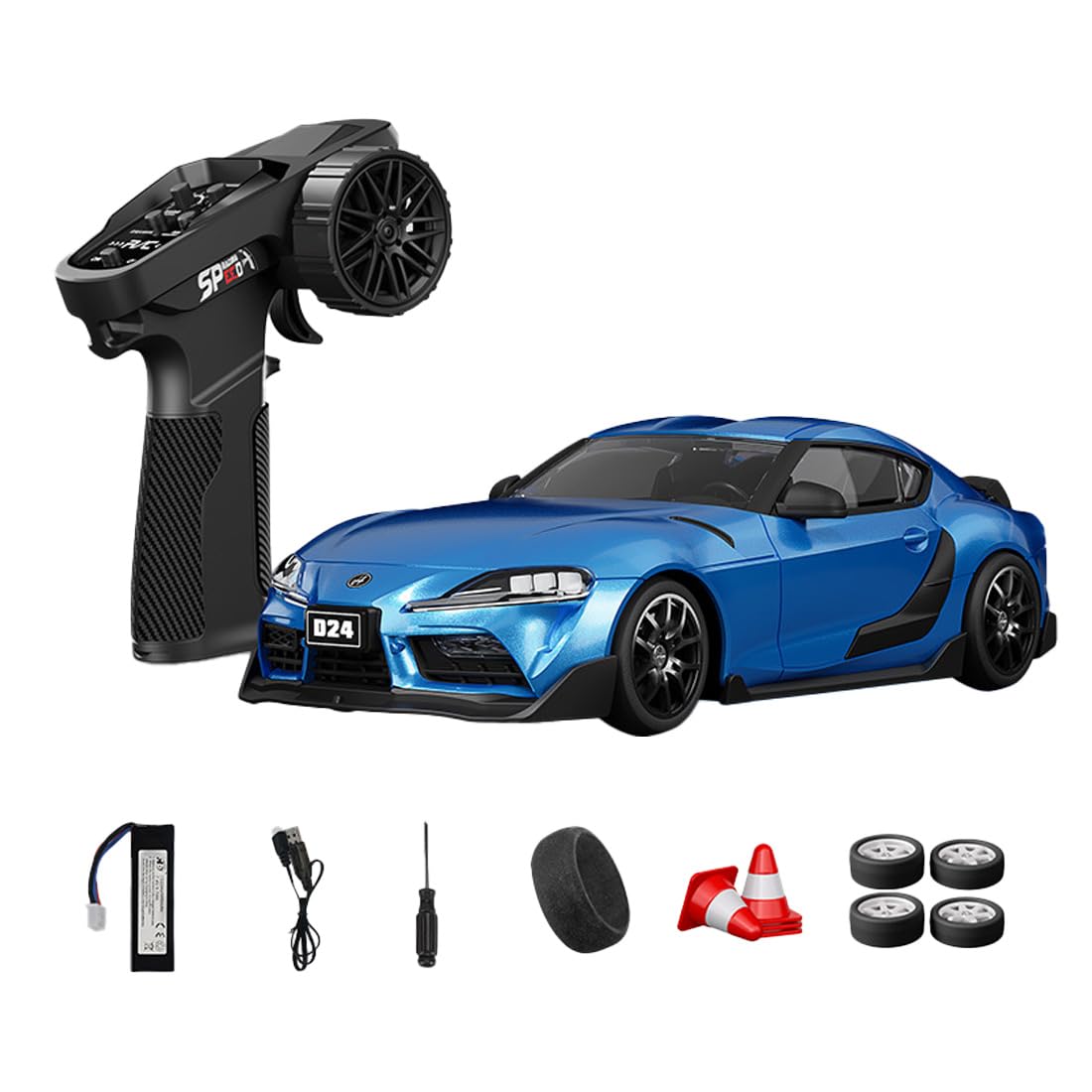 NULA 1:24 RC Drift Car, D24 RTR Full Proportional 4WD High Speed Remote Control Car with Gyro, Dual Drift Racing Tires, LED Light Effects for Adults- (Q5 Metallic Blue / D24-01)