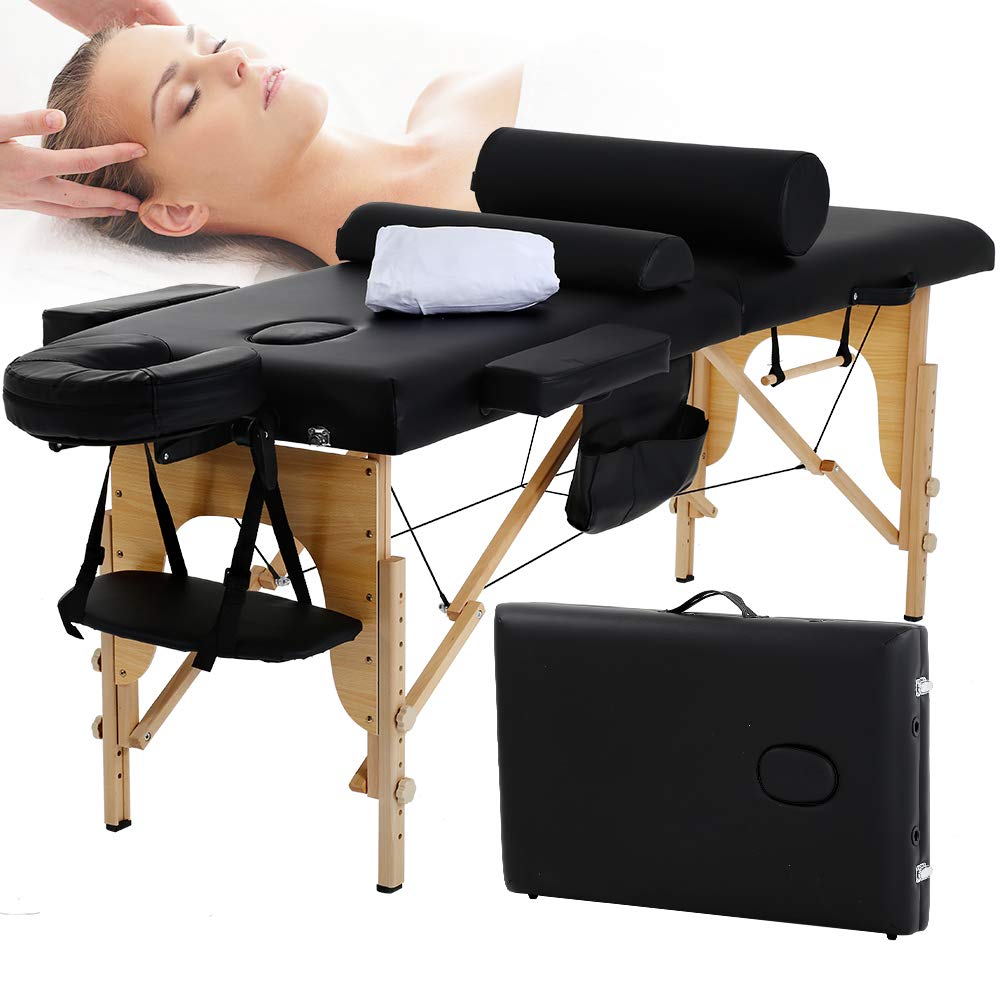Dkeli Portable Massage Table Spa Bed Foldable 73 Inch Height Adjustable Massage Bed w/Carry Case 2 Fold Tattoo Salon Table Bed w/Sheet Cradle Cover 2 Bolster Hanger Facial, Hold Up to 450LBS