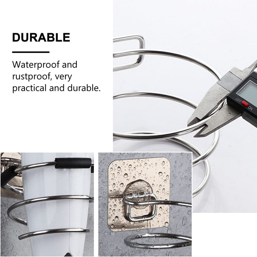ARQIVO Spiral Hair Dryer Holder Wall Mounted Storage Organizer Rack Blow Dryer Holder Punch-Free Stainless Steel Hairdryer Holder Bathroom Shelf (Silver) 2