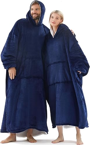 L'AGRATY Manta de gran tamaño con capucha para adultos, manta de forro polar Sherpa prémium con capucha para mujeres y hombres, sudadera larga con