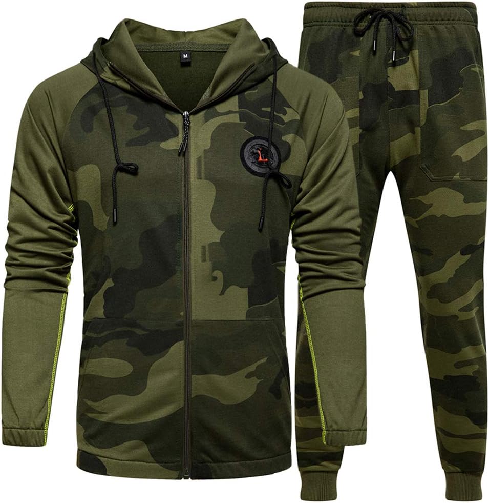 DUOFIERMen's Hooded Athletic Tracksuit Casual Full Zip Jogging SweatSuits