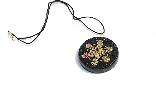 Jet Turmalina Metatron's Cube Merkaba 7 chakras con piedras de cristales, colgante de orgón de 2 pulgadas aproximadamente ajustable generador de