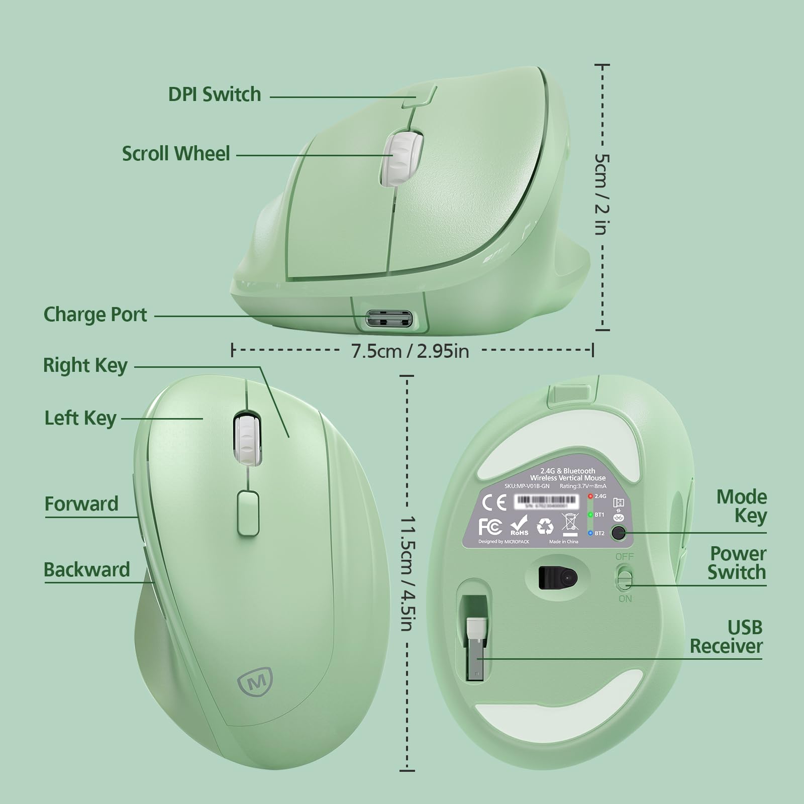 MICROPACK Digitally Yours Ratón ergonómico recargable, verde