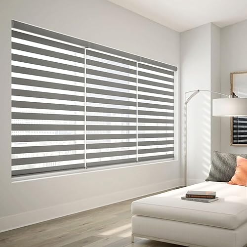 Miniatura 2 de Persianas opacas de cebra sin cordones para ventanas con funda de cenefa, persianas traslúcidas de día y noche para control de luz de privacidad,