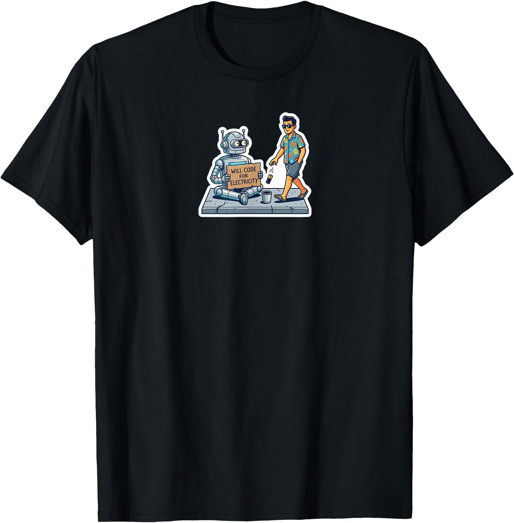 Futuristic Robot Coder Humor - Will Code for Power T-Shirt