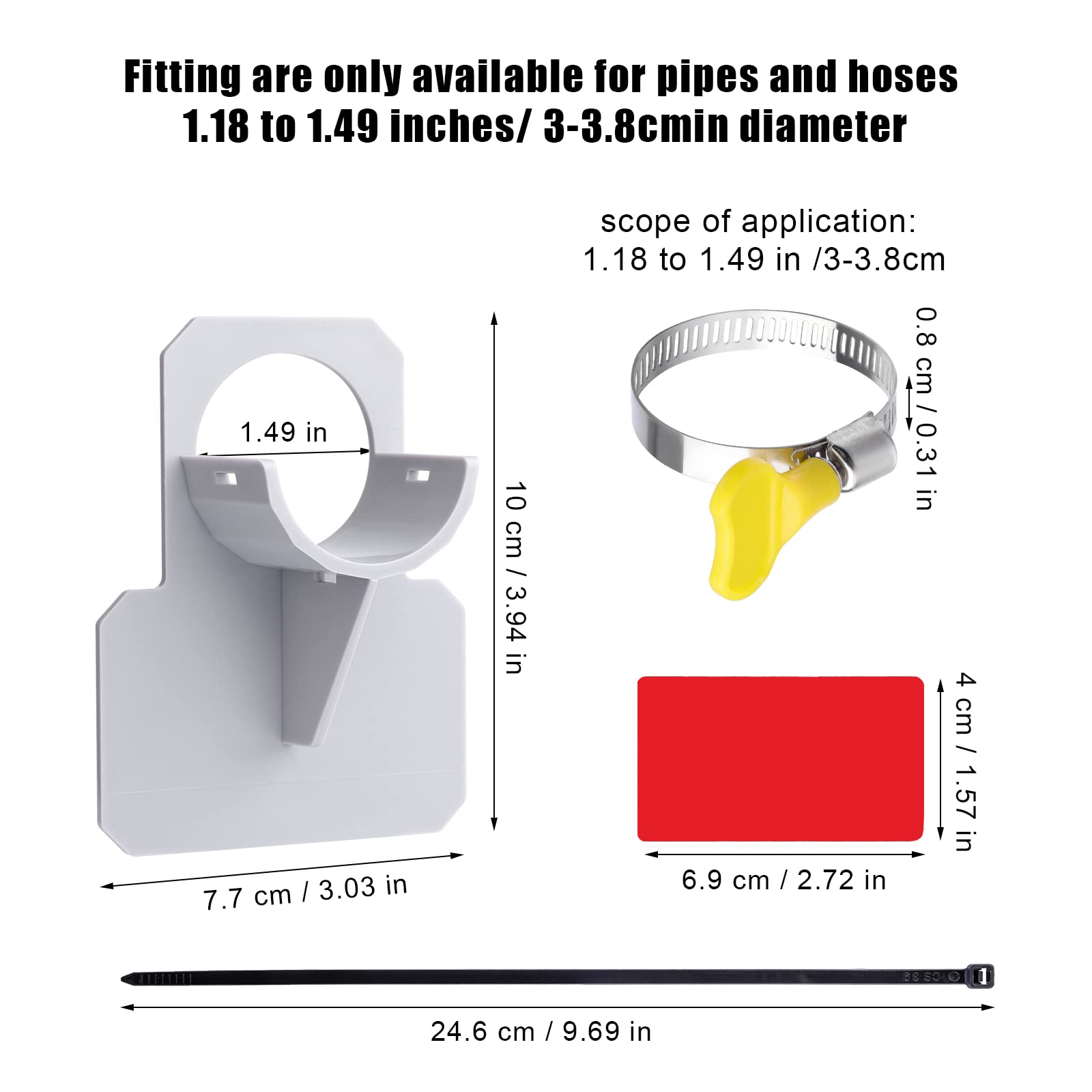 2 Supporti Per Tubi Piscina Fuori Terra Con Fascette – Diametro 3,8 Cm, Autoadesivi, Anticaduta, In ABS E Acciaio Inox - 3