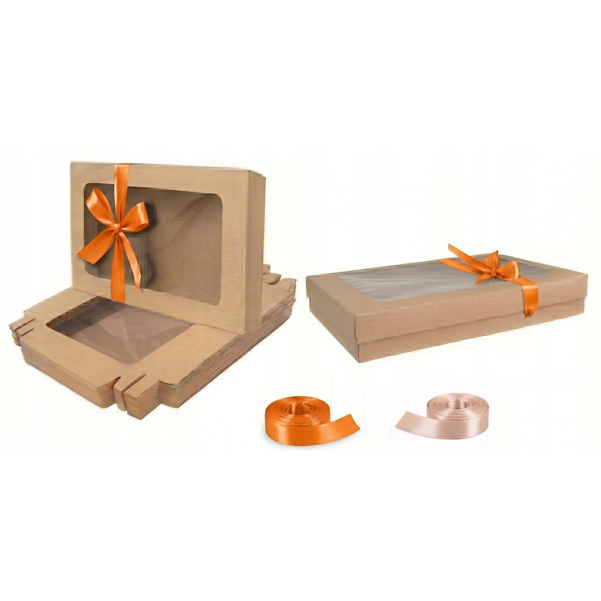 Emartbuy Pack of 12 Brown Gift Boxes Clear Window Large Wide 29.5x22x4.5 cm