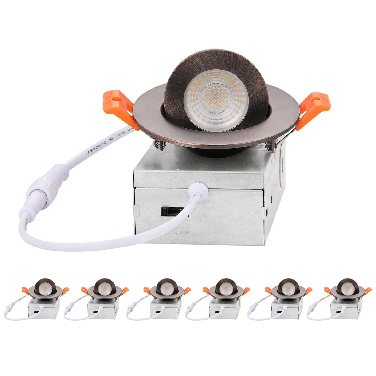 ZYC Gimbal LED Recessed Lighting - 3 Inch 5CCT 7W 360° Rotation Adjustable Eyeball Light,LED Swivel Spotlight,Directional Sloped Ceiling Light,Dimmable Canless Wafer Downlight Pack of 6 Bronze.