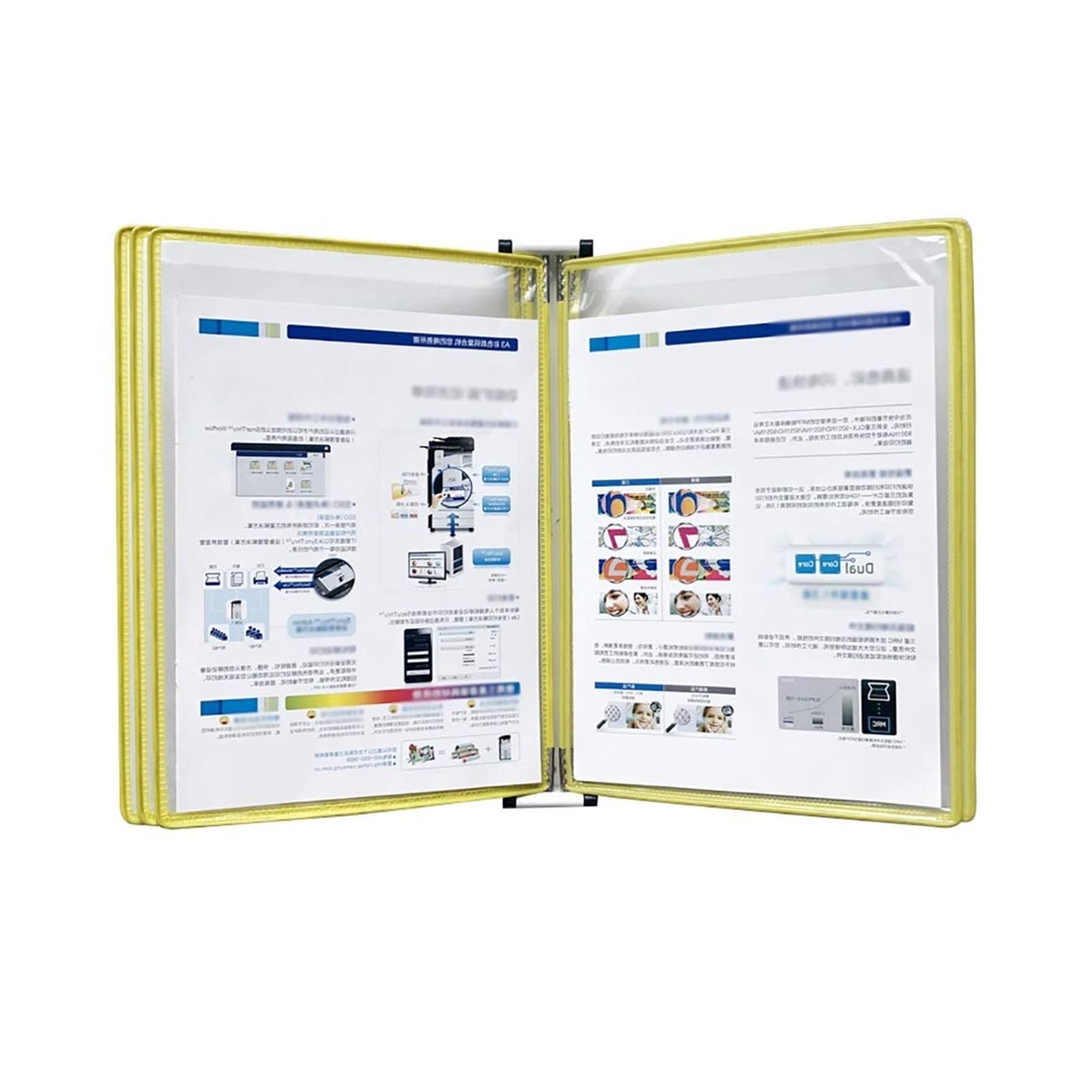 MYUYEE Wall Mount Reference Organizer - Catalog Display Rack, With 5 Display Pockets Wall Mount Reference System, 10 Sheet Capacity Universal Pockets, Wall Display Folder Binder(Yellow)