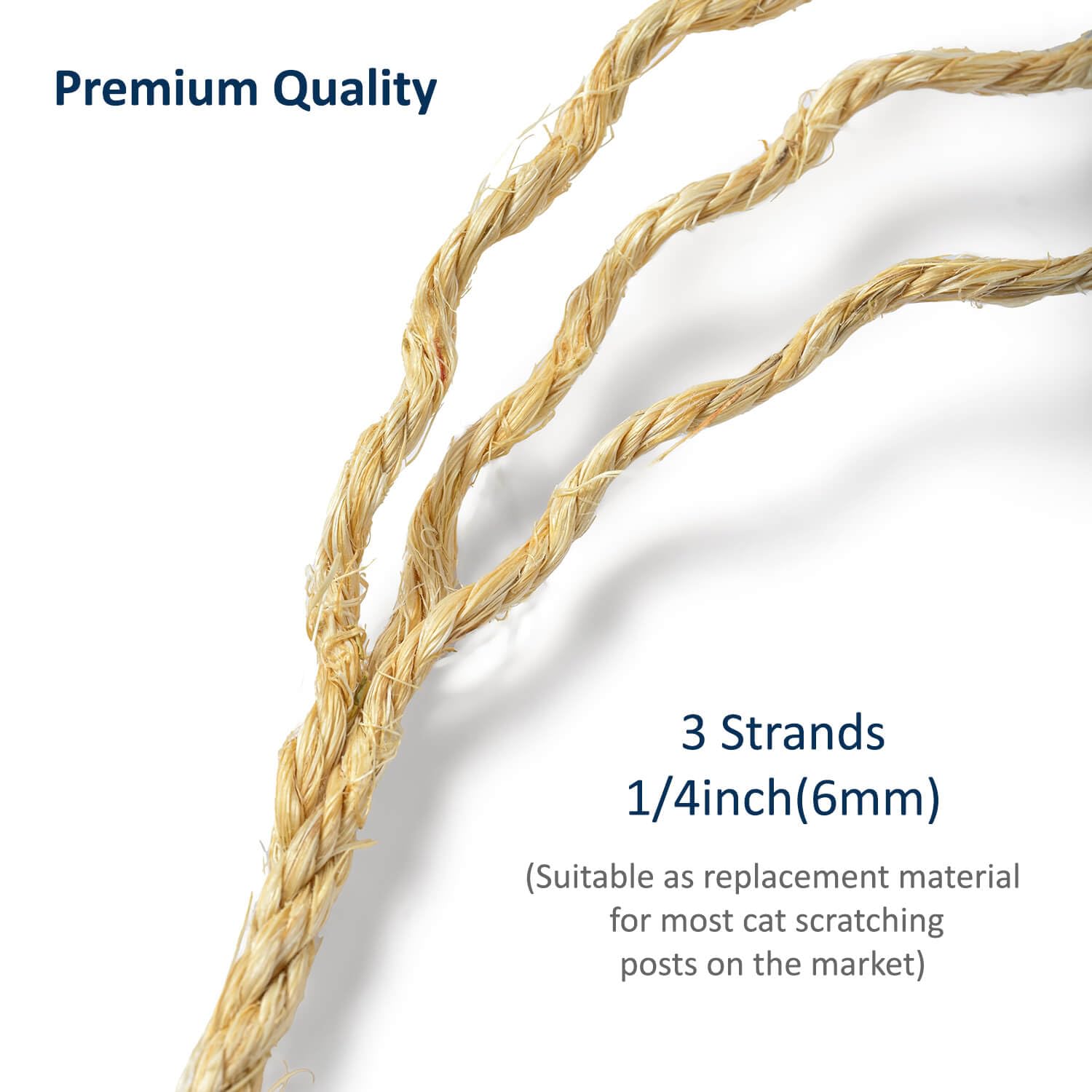 Cuerda de sisal natural para gatos para rascar poste de árbol, cuerda de cáñamo para reparar, recuperar o rascar bricolaje, color natural, 90 pies