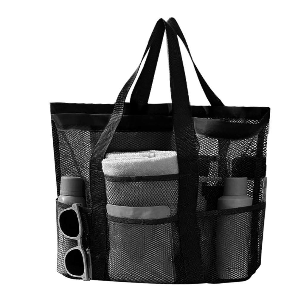 MiOYOOW Mesh Shower Caddy Portable Hanging Storage Bag with Multiple Pockets Quick Dry Bathroom Organizer for Travel Beach