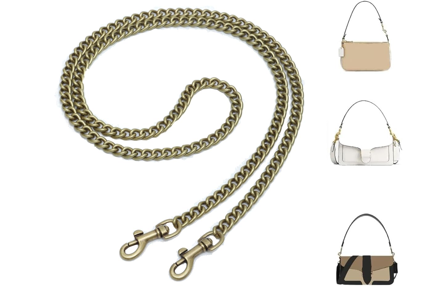 OAikor Metal Flat Chunky Chain Strap Replacement for Purse Shoulder Bag Handbag Straps Accessory 43" 110 cm with Metal Buckles(Copper Golden)-image-26