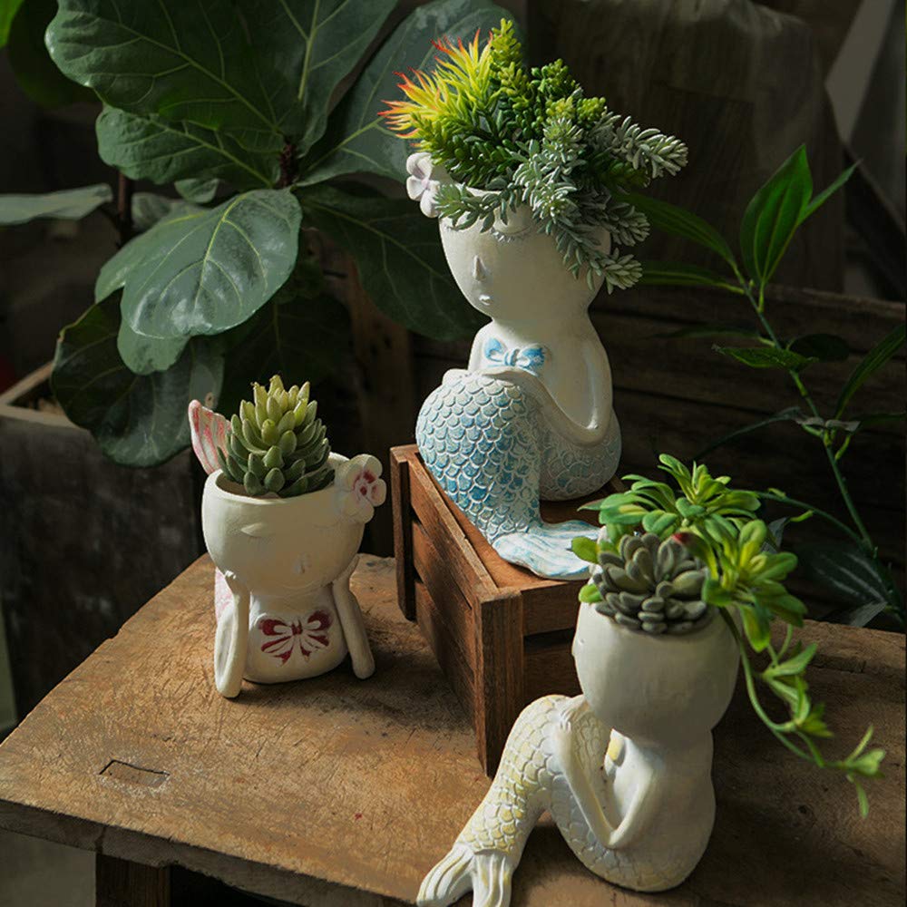 AIITLLYNA Skulptur Blumentopf,Sukkulenten Blumentpfe,Meerjungfrau  Statue,Niedliche Blumentpfe mit Bodenlcher,Kaktus Pflanzgef fr Innen &  Auen Dekoration(B): Amazon.de: Garten