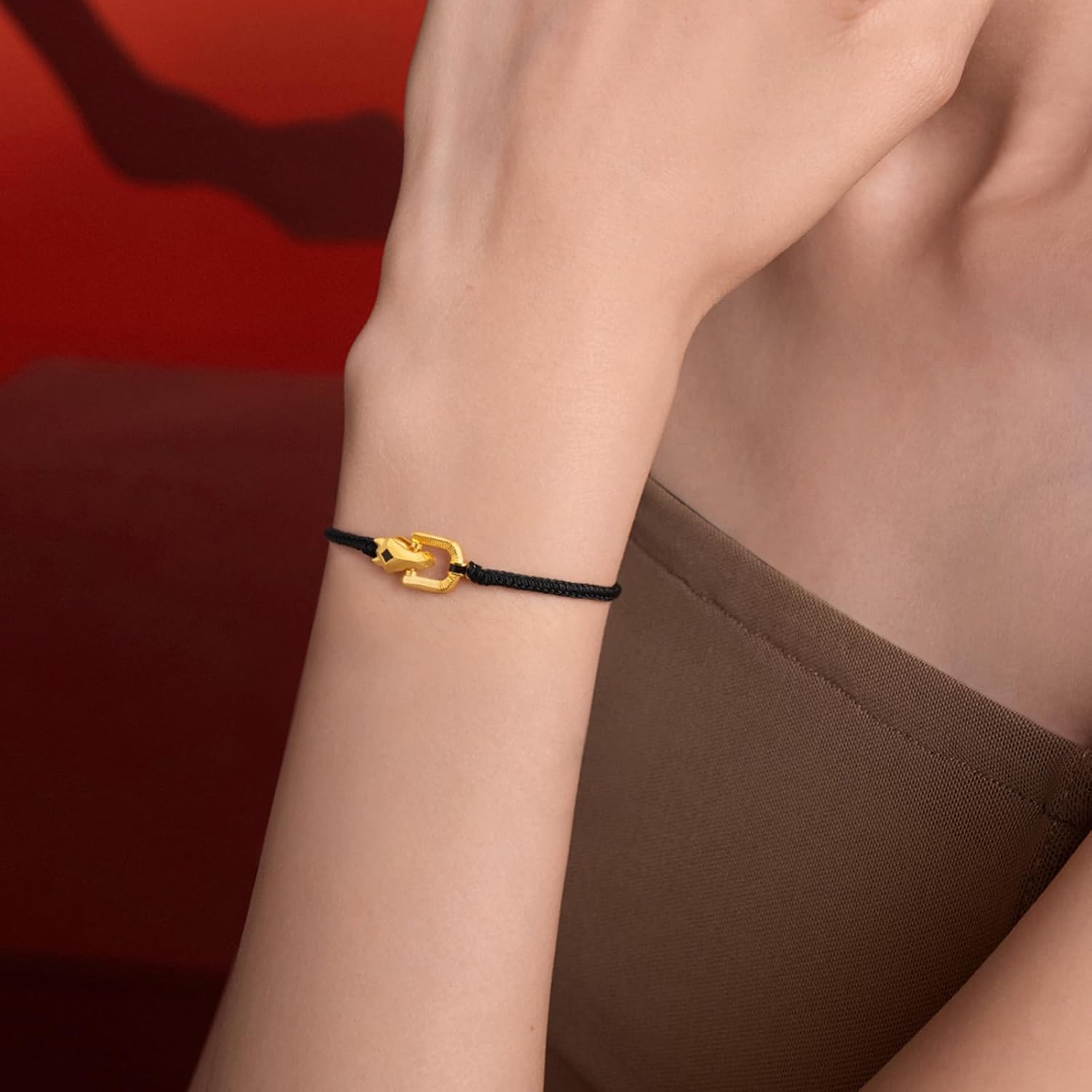 24K Solid Gold Pendant Necklace Lucky Horse Black Braided Necklace Bracelet Real Gold Zodiac Jewelry for Women Men Friends Birthday Anniversary