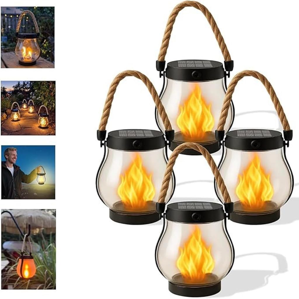 Lot de 4 lampes à énergie solaire flammées parfaites pour l'éclairage du porche