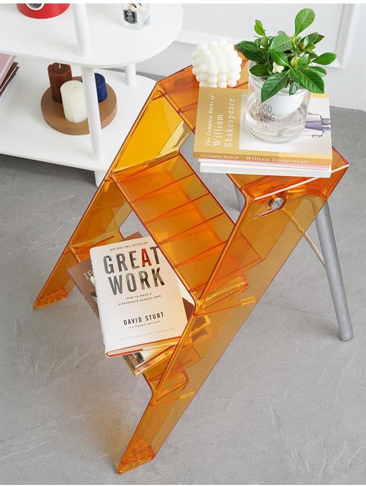3 Step Ladder Folding,Acrylic 3 Step Stools for Adults with Wide Anti-Slip Pedal,Household Foldable Step Stool,Creative Home Storage Rack
