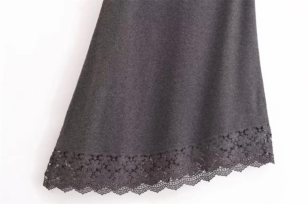 2-teiliges Midi-Rock-Set für Damen, 2-teilig, gerippt, hoher Kragen, Oberteil, zweiteiliges Outfit