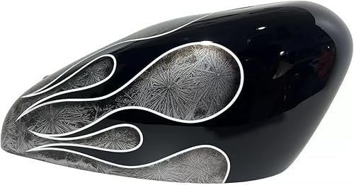 Cubierta del tanque de gasolina de la motocicleta Llamas Negras Plata 3D Crystal simonkustom, Elige tu modelo de bicicleta! (Matte, RE Meteor 350)