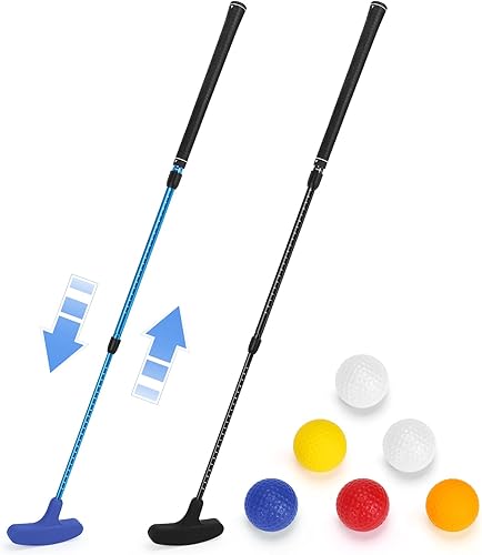 Paquete de 2 mini putters de golf para diestros y zurdos, palos de golf de dos vías con 6 bolas, putters ajustables para hombres y mujeres