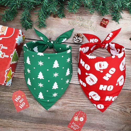 Vivifying 2PCS Halstuch Hund Weihnachten, Weihnachten verstellbare Dreieck Hund Bandanas mit Weihnachtsmann, Hund Weihnachtskostüm für Hunde (L, Grün & Rot)