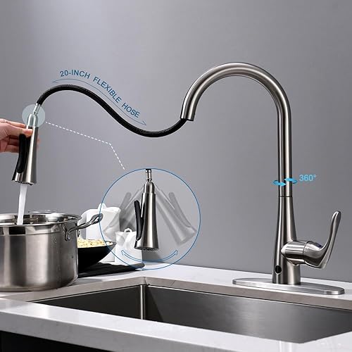Miniatura 7 de GEOATON Grifo de cocina sin contacto, grifo de fregadero de cocina con sensor de movimiento dual con rociador extraíble, material saludable, fácil