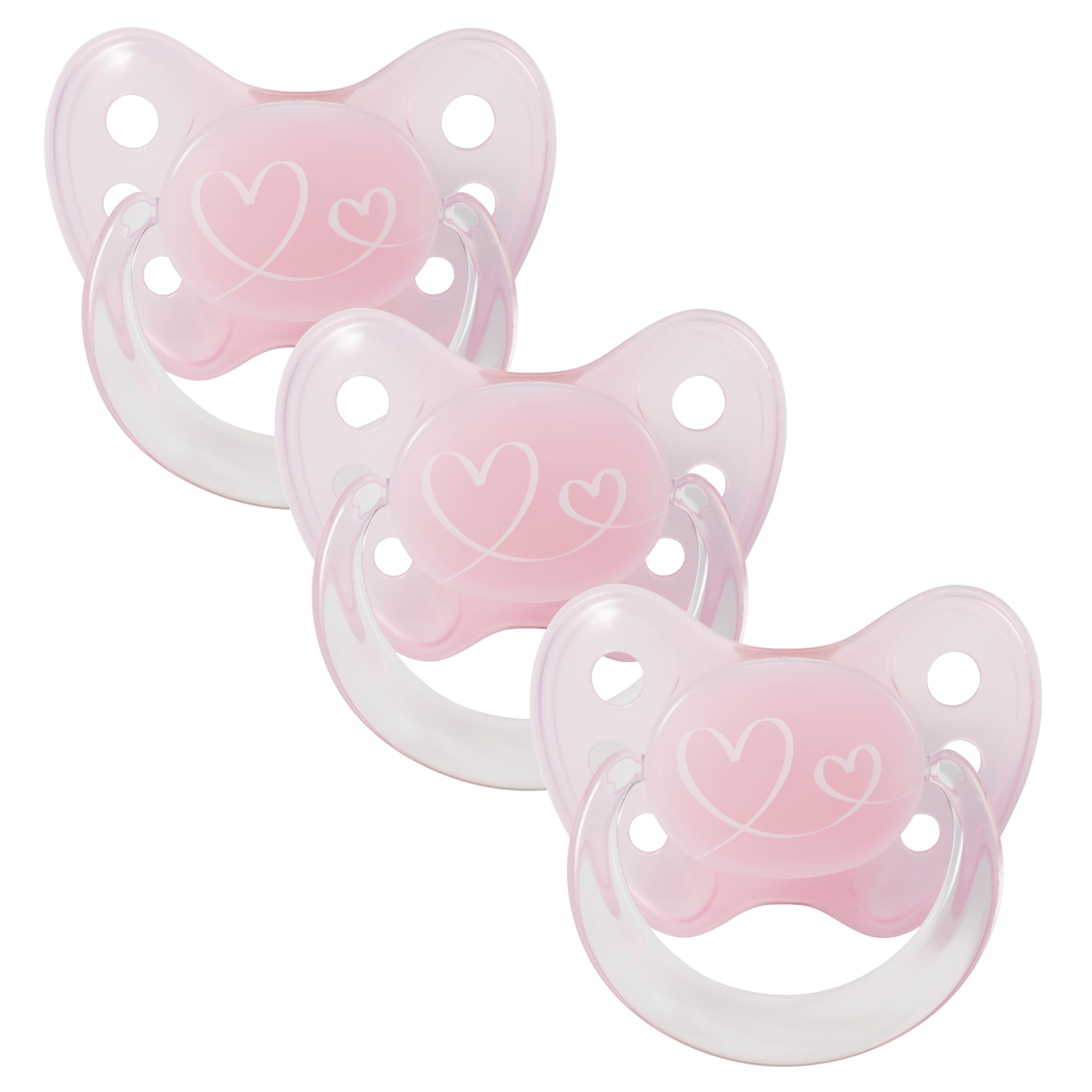 dentistar Silikon Schnuller 3er-Set - Größe 2, 6-14 Monate - Zahnfreundlicher Nuckel mit Dentalstufe – BPA-frei - Made in Germany - Herzen, Rosa