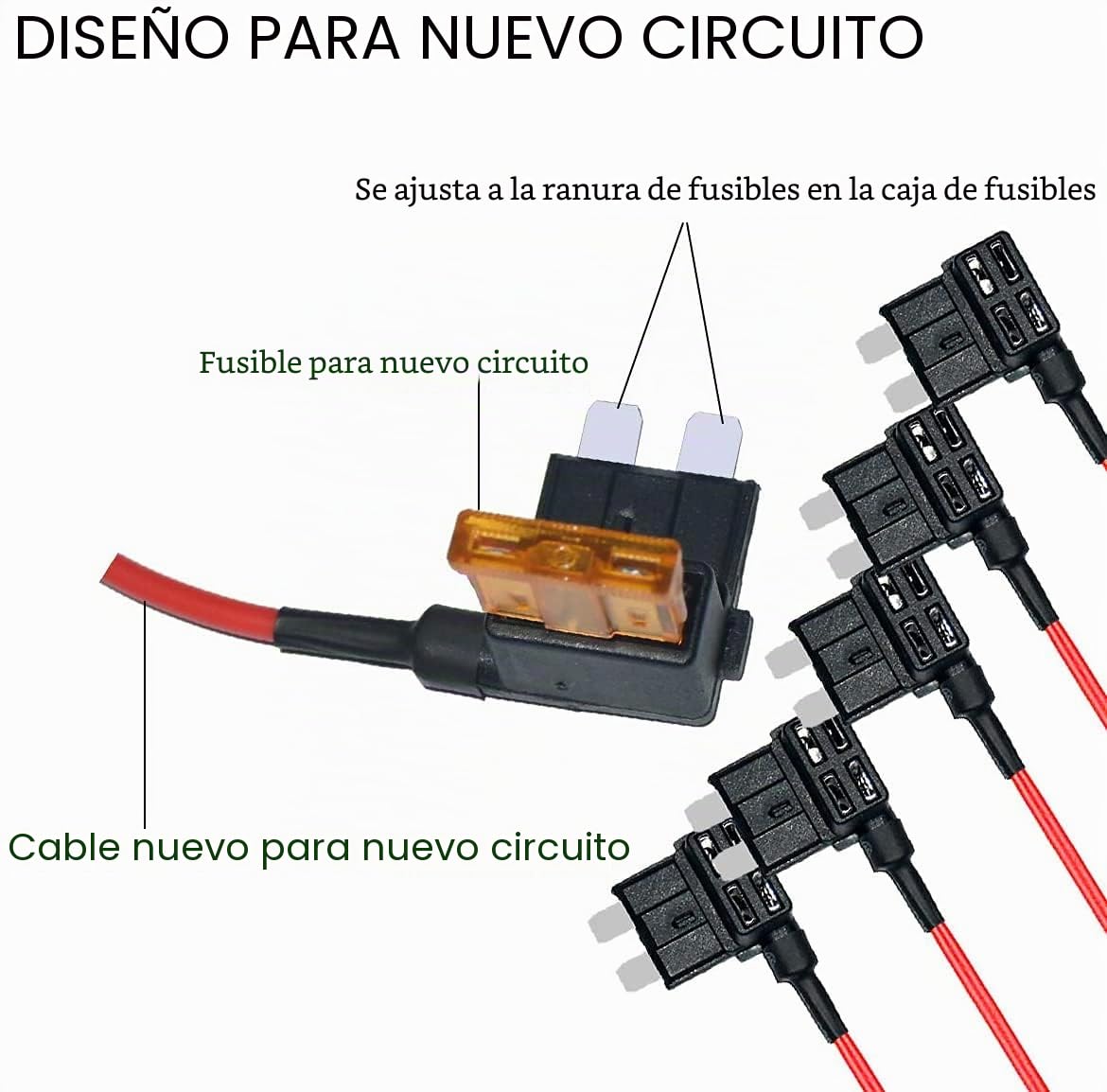 Guuzi 2pcs 12V-24V Adaptador de Fusible Estándar Add-A-Circuit ACU con Arnés de Cables,Portafusibles Mediano con 3pcs Fusibles de Repuesto(5A/10A/15A)+Conector de Terminal
