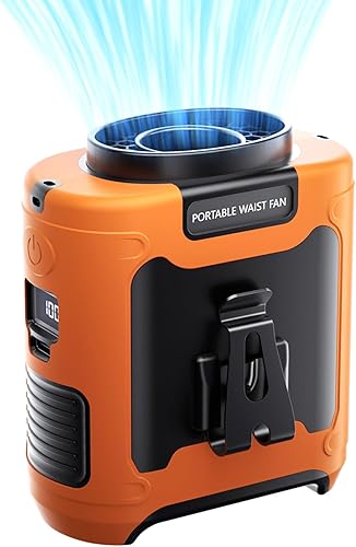 Vista 8 de Aristide Ventilador de cintura con linterna, ventilador personal portátil recargable por USB con clip de cintura, ventilador de trabajo manos