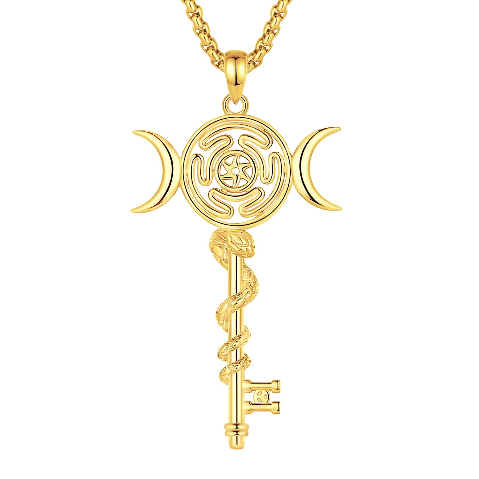 INFUSEU Dreifache Mondgöttin Halskette 925 Sterling Silber Anhänger Heidnisch Wiccan Magische Göttin Hekate Lilith Amulett Schutzschmuck für Frauen Männer