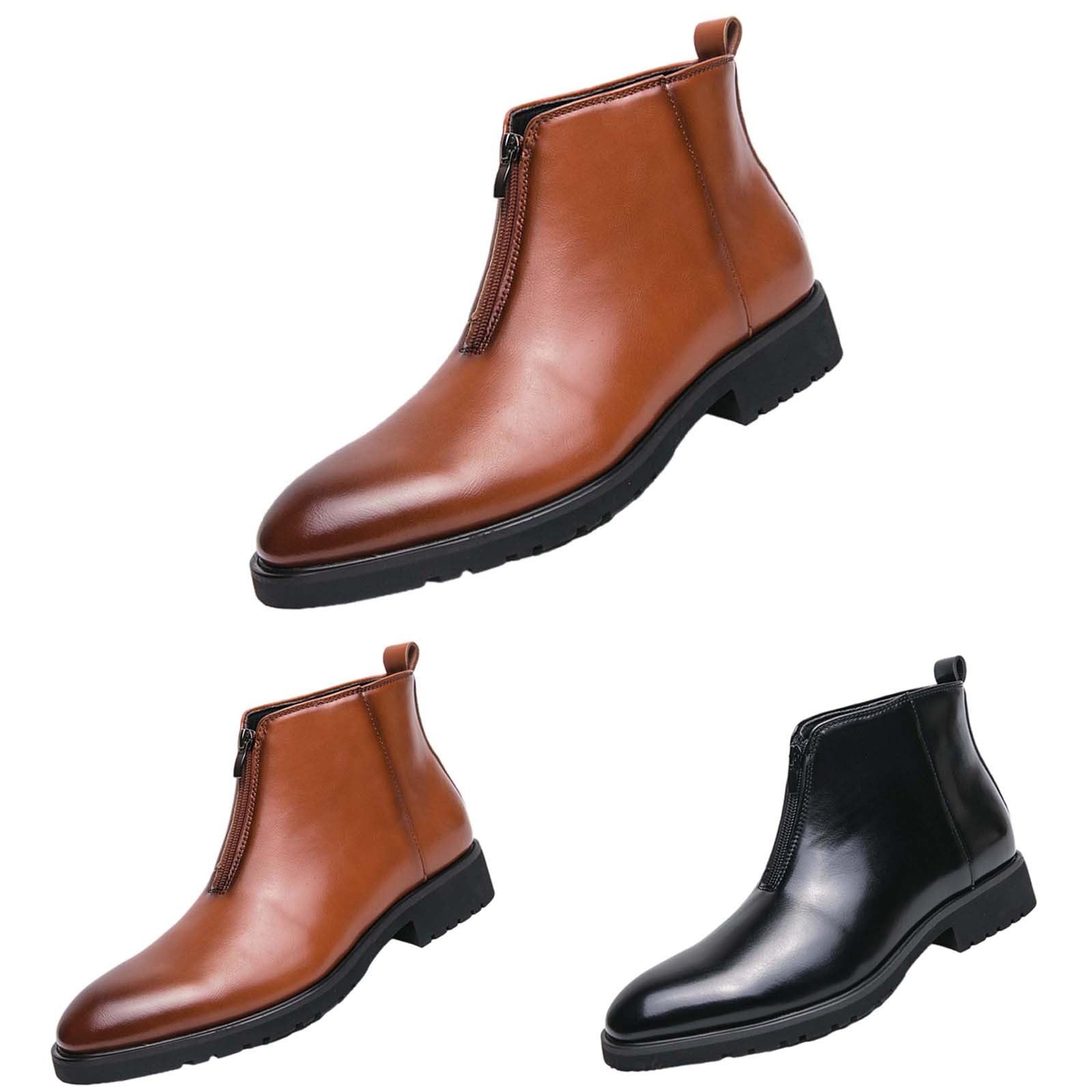 Stivaletti da uomo impermeabili con chiusura lampo, antiscivolo, eleganti, da trekking, per il tempo libero, vintage, per l'autunno, per attività all'aperto
