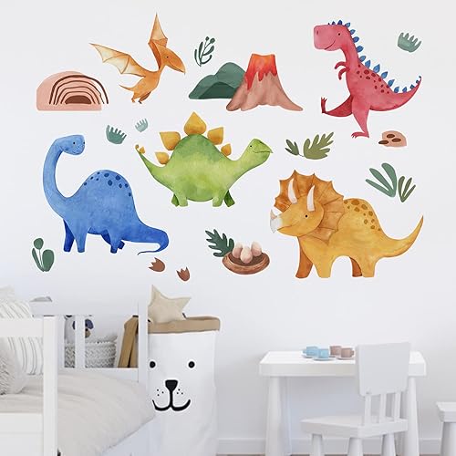 Miniatura 3 de Yovkky Calcomanías de pared de dinosaurio para bebé, calcomanías de pared de dinosaurios de acuarela para niñas, decoración del hogar, habitación de