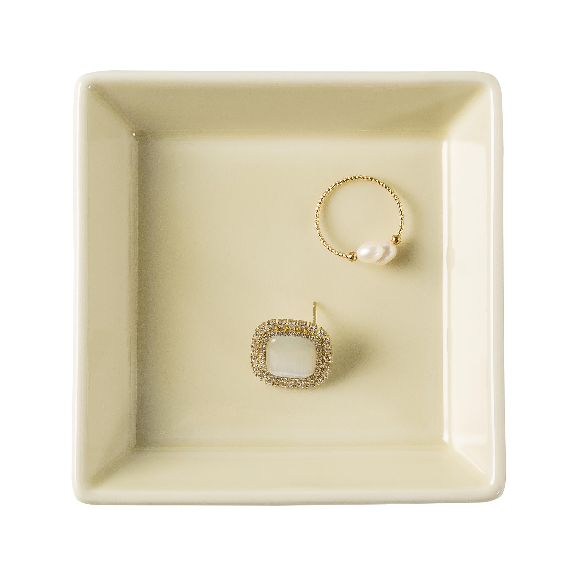 Mecaikru Ceramic Trinket Dish, Ring Tray, Decorative Jewelry Dish for Earrings Necklaces Watch Keys, for Women (yellow square)