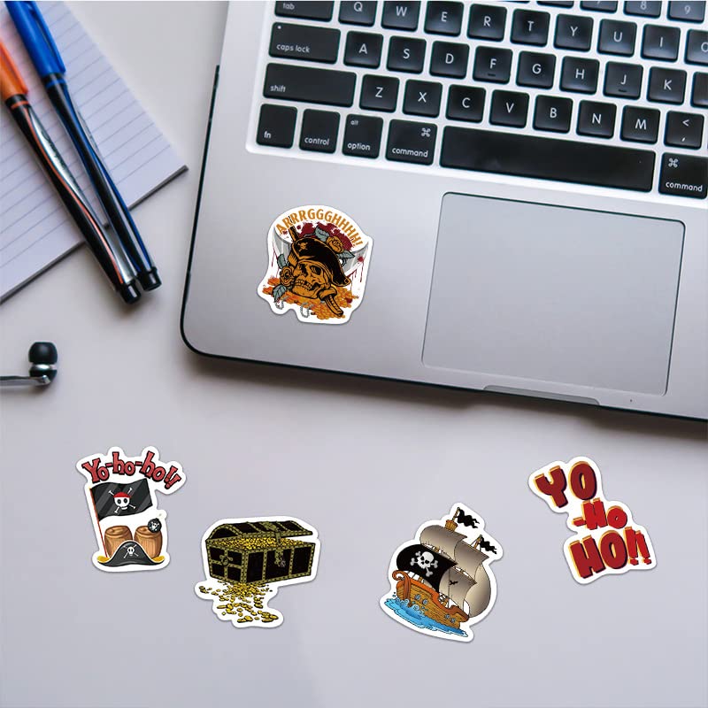 Image of 50 Pcs Pirate Stickers for Adult, Skull and Crossbones Stickers,Party Favors Decorations,Pirates Favors, Laptop,Skateboard,Luggage,Phone,Journal,Water Bottle,DIY Projects Decorate(Pirate TZ)