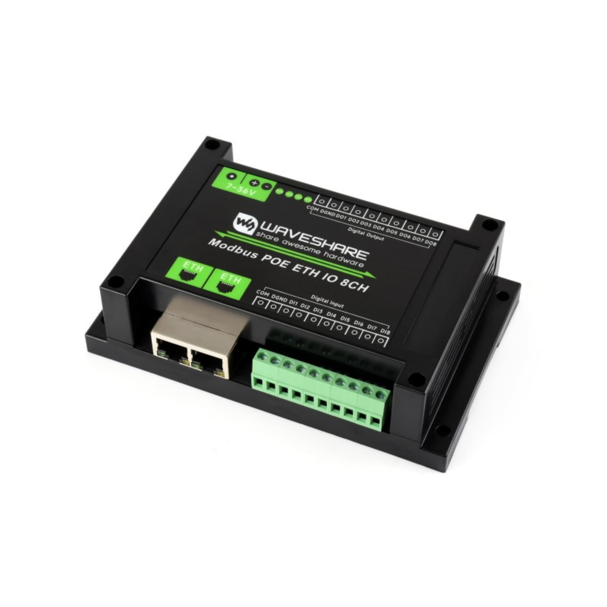Módulos Ethernet IO Modbus, 8DI/8DO, aislado, PoE, DIN Rail, 7-36 V