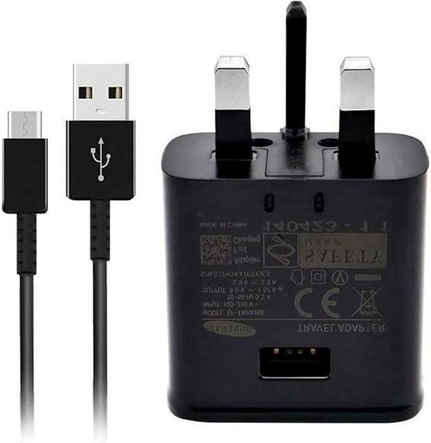 2A Fast Adaptive Mains Charger for Samsung. Adapter Plug Genuine With 1.5M USB to TYPE-C Cable For Samsung S20,S10,A3(2017),A5(2017), A7(2017) A8(2018) and Compatible to All Other Samsung Devices