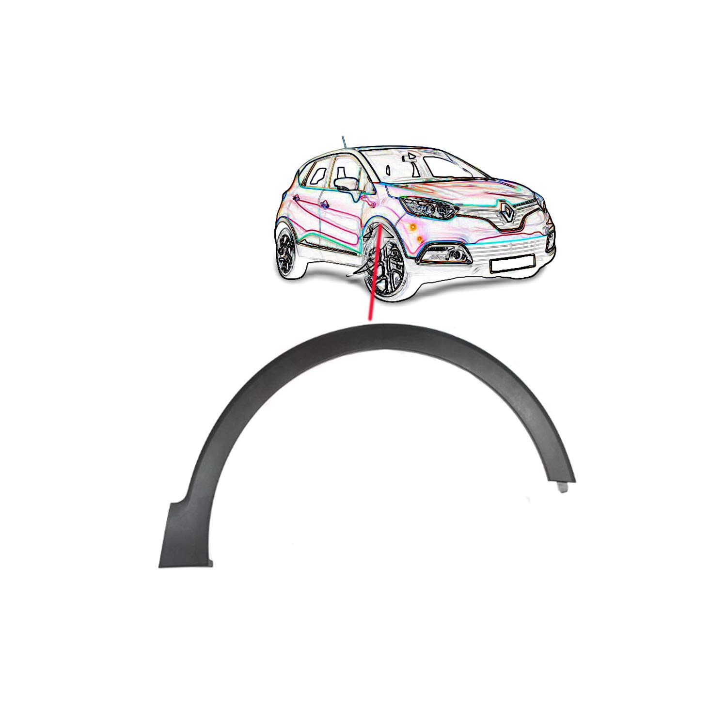 Parafanghino anteriore destro nero goffrato, Compatibile con RENAULT CAPTUR dal 01/2013 al 02/2017