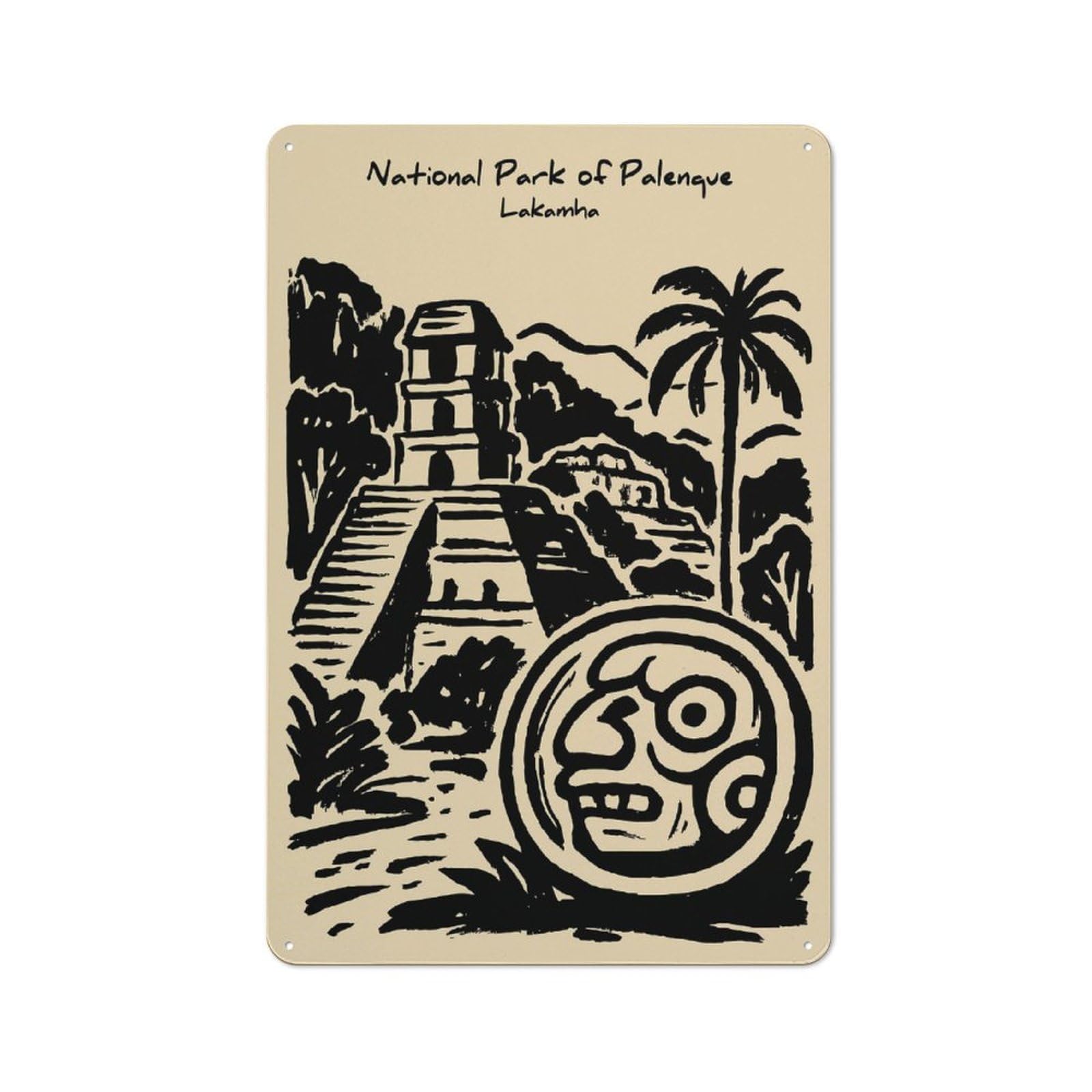 Junmoney Style-4 For Garden Room Or Summerhouse, National Park Of Palenque Illustration Retro Metal Sign 30X20cm, For Vintage Wall Decor Fans, For Metal Sign Collectors