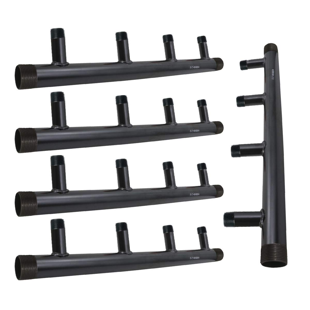 Midline Valve SH4-1534-7-5 Steel Manifold, 1-1/2'' Base 4 Ports of 1-1/2'' 7'' Spacing, Black, 5 Pack
