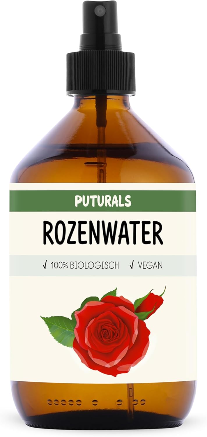 Rozenwater 100% Biologisch – 500ml – Koudgeperst en Puur – Natuurlijke Toner – Glazen Fles met Spray – Pure Rose Water Hydrolaat voor gezicht, huid en haar