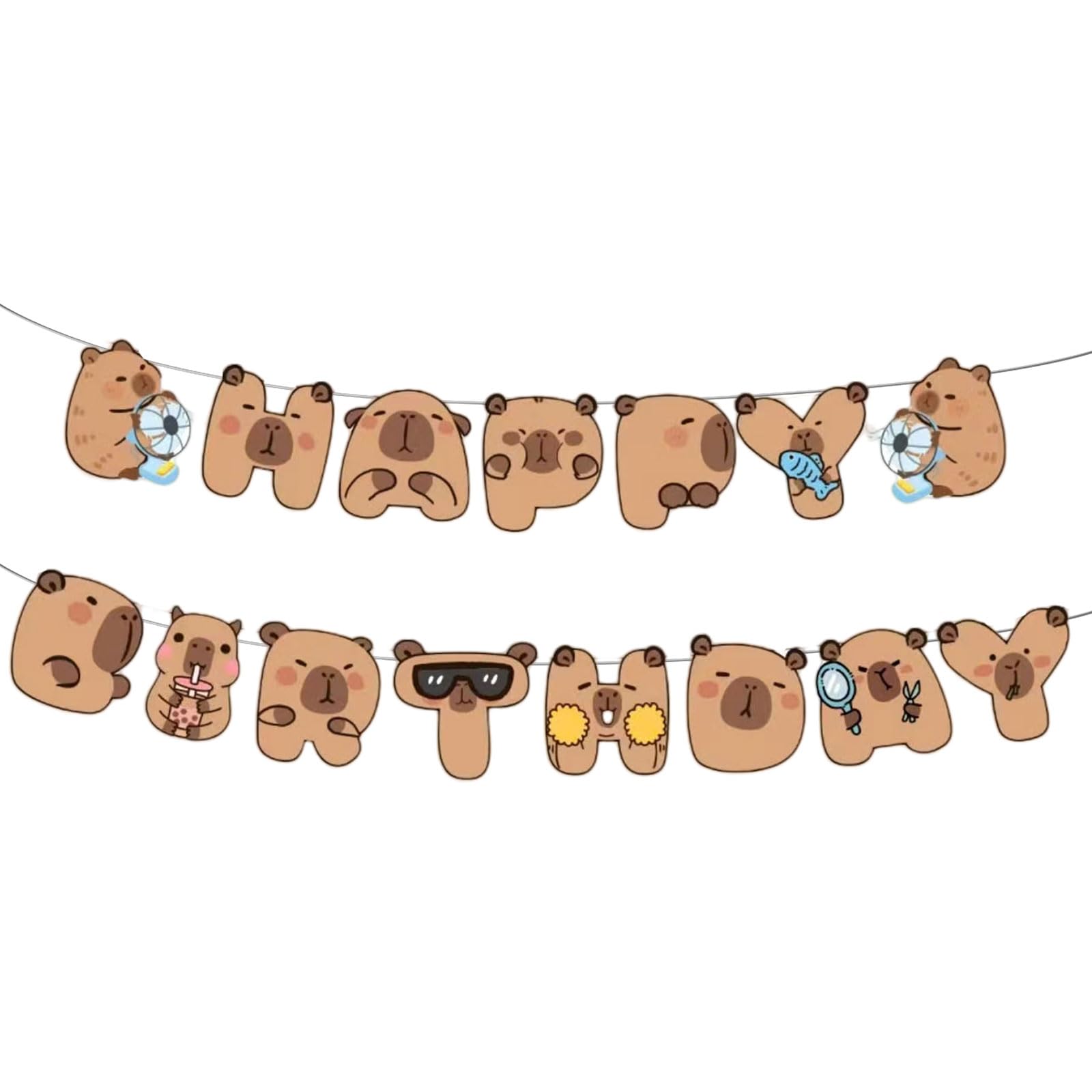 Goiern Décorations D'anniversaire Happy Capybara - Jolie Bannière De Fête D' Anniversaire Capy Et 8 Nœuds Individuels Pour Cartes En Papier
