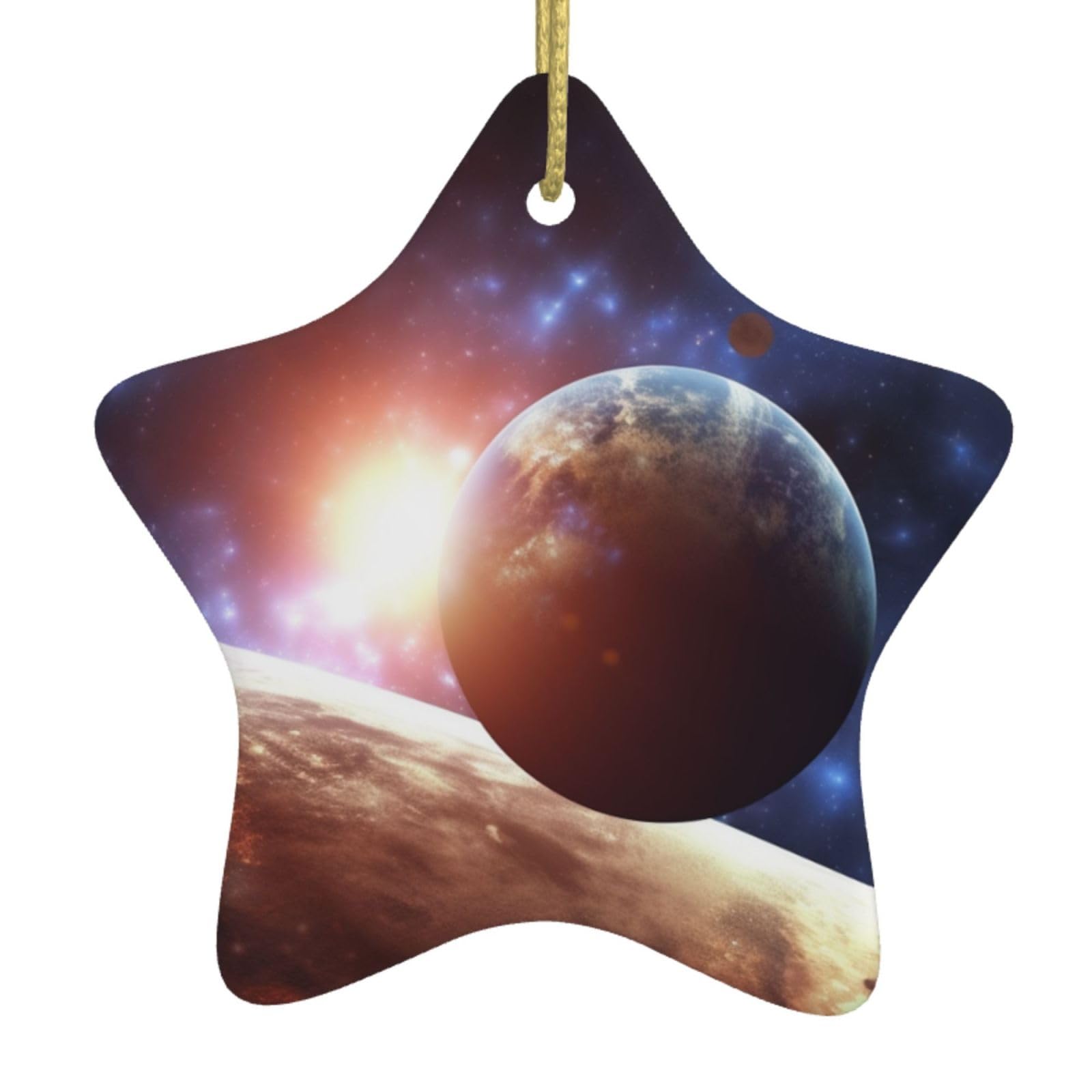 Ceramic Christmas Tree Hanging Ornaments with Gold Ropes Christmas Tree Decorations Star Ceramic Planets in Space Background Pendant Keepsake Decorations for Holiday Xmas Gift Ideas