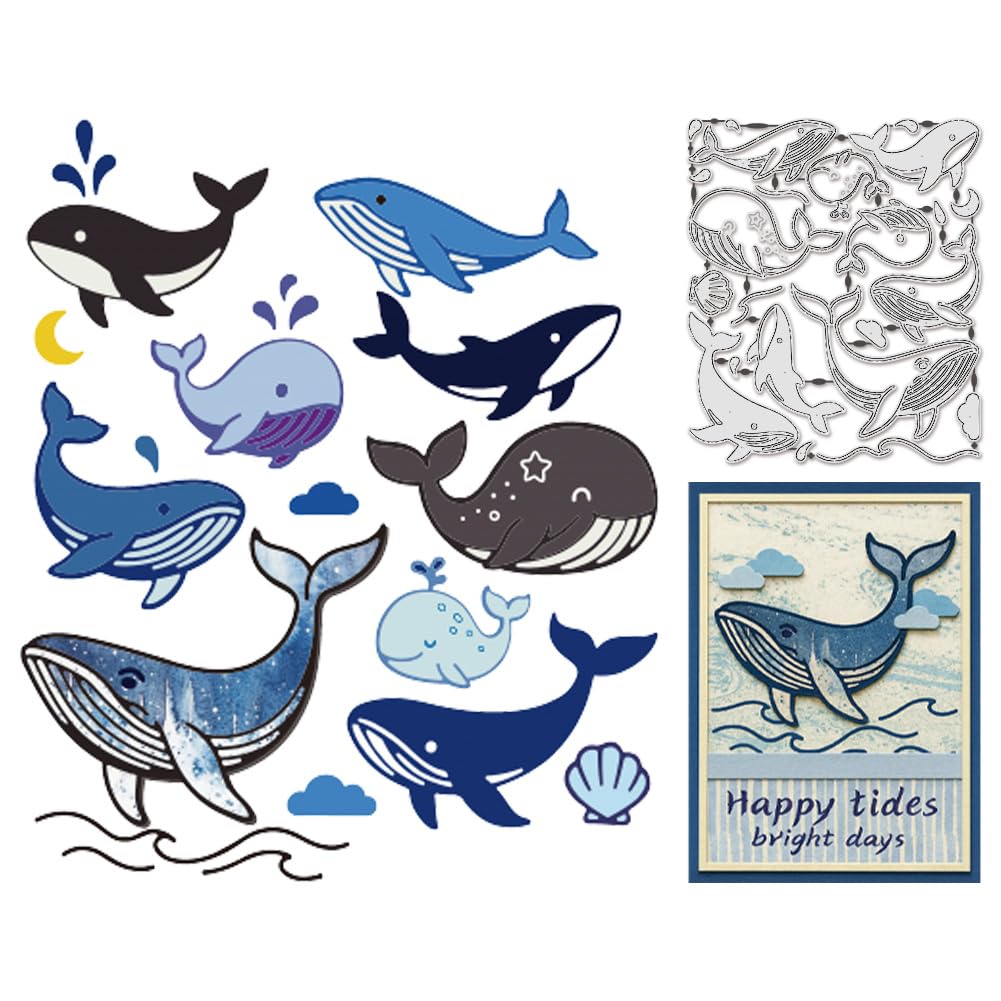 UNICRAFTALE 23Pcs Dream Whale Carbon Steel Cutting Dies Stencils Oceanic Whales Die Cut Embossing Stencils for Card Making DIY Scrapbooking Photo Album Journal Decoration Crafts