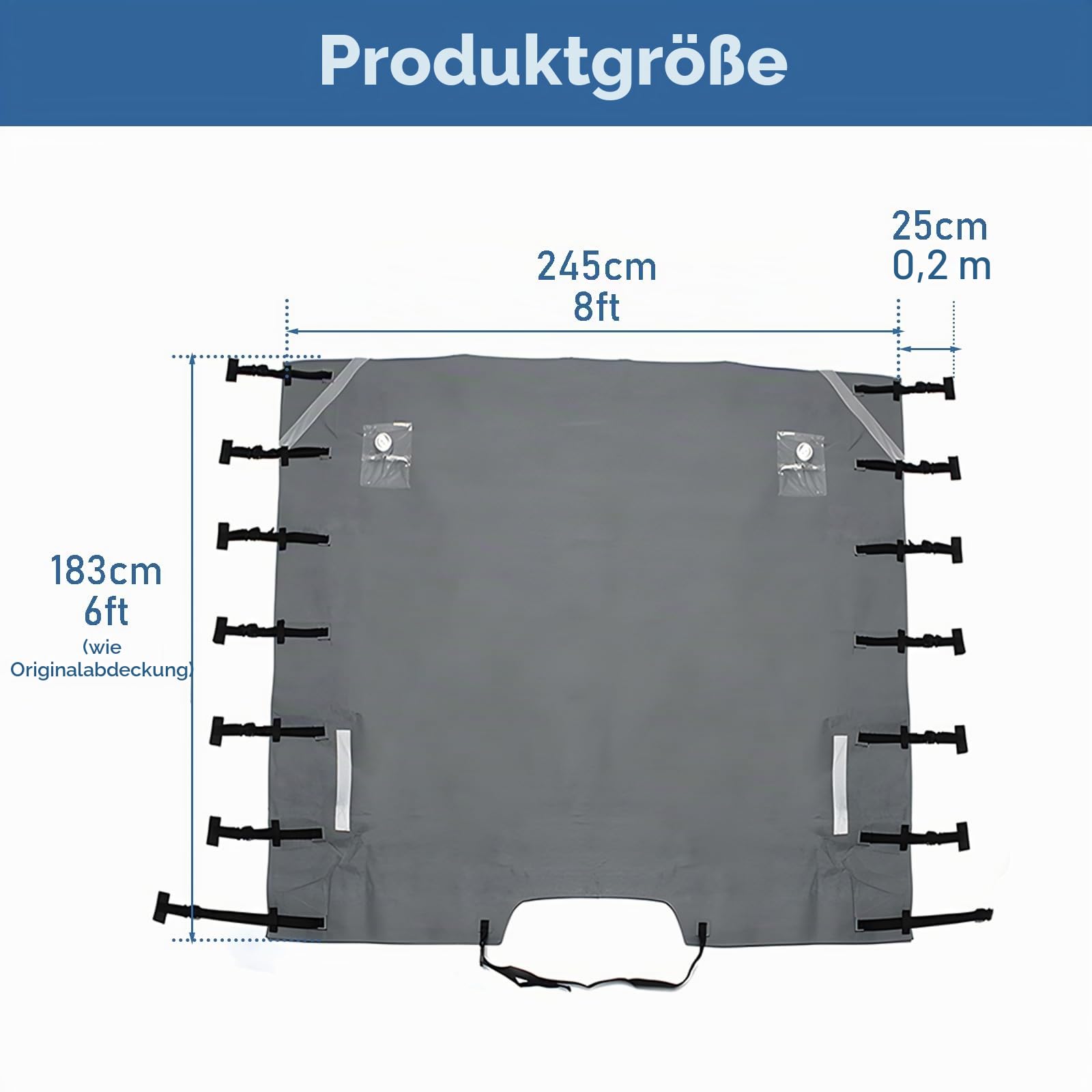 CDIYTOOL 2,4 m Wohnwagen-Frontabdeckung, universell, wasserdicht, Anti-UV, Schutz für Sonne/Hitze/Frost/Eis/Schnee, mit LED-Lichtern und Reflektoren, passt für Wohnmobile, Größe 245 x 183 x 25 cm